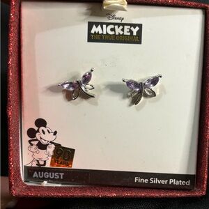 Mickey Mouse Silver Plated Amethyst Earrings